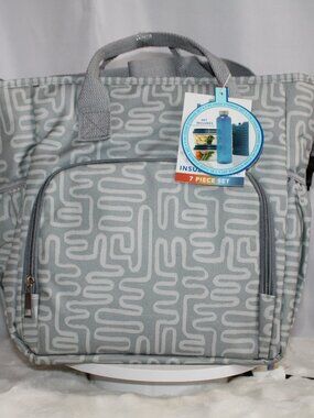 Gray Insulated Lunch Tote Bag 7-Piece Food Storage Set-